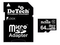 Карта памяти DeTech microSD MC-64Gb Карта памяти (U3 с адаптером)