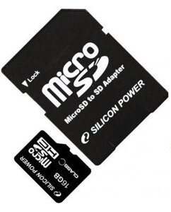 Карта памяти Silicon Power MicroSDHC 32GB Class 4 + adapter (SP032GBSTH004V10-SP)