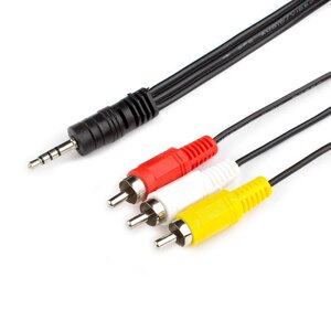 Аудио/видео кабель GoPower 3,5mm мини-джек -> 3xRCA, 1м, черный