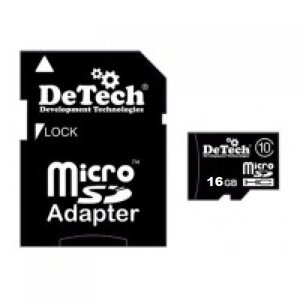 Карта памяти DeTech microSD MC-16Gb (C10 с адаптером)