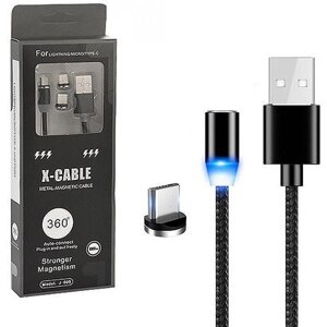 Кабель X-Cable Metal Magnetic Cable 360 магнитный, 3 в 1, (micro/type-c/iphone) 2A