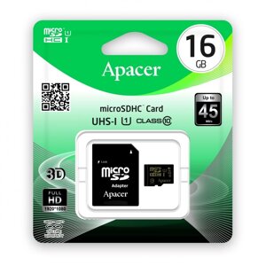 Карта памяти Apacer 16 GB microSDHC Class 10 UHS-I+SD adapter (AP16GMCSH10U1-R)