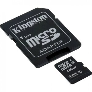 Карта памяти Kingston MicroSD 16GB Class 4 + SD-adapter (SDC4/16GB)