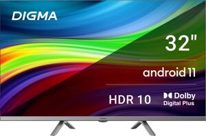 Телевизор Digma DM-LED32SBB39 темно-серебристый 1366x768, HD, 60 Гц, Wi-Fi, Smart TV, Android TV