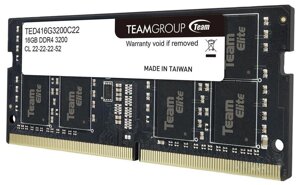 Модуль памяти SODIMM DDR4 16 ГБ Team Elit (TED416G3200C22S01***); 25600 MБ/с; 3200 МГц; RET в Ростовской области от компании F-MART