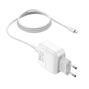 Зарядное устройство сетевое Borofone BA46A USB+Type-C 3A QC3.0 PD 18W+Typ-C-Lightning white