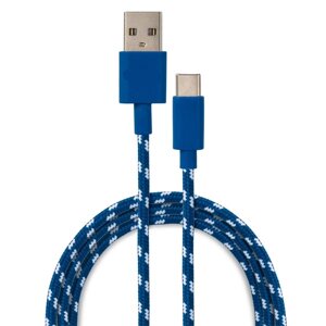 Кабель DeTech USB 2.0 AM-Type C 5V3A, медный, нейлоновая оплетка, синий цвет, 1м