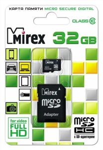 Карта памяти Mirex microSD 32GB (Class 10) с адаптером (13613-AD10SD32)
