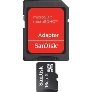 Карта памяти SanDisk microSDHC 16GB Class 4 (с адаптером)