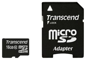 Карта памяти Transcend MicroSDHC 16GB Class 10 + SD-adapter (TS16GUSDHC10)