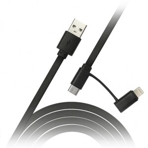 Кабель SmartBuy 2 в 1, USB - microUSB + Lightning, длина 1,2 м, черный (iK-212 black)/60