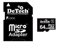 Карта памяти DeTech microSD 64GB +adapter U1 blister