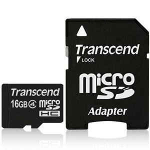 Карта памяти Transcend MicroSDHC 16 GB Class 4 + SD-adapter (TS16GUSDHC4)