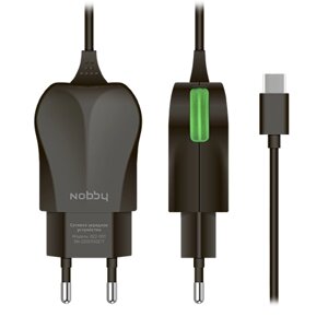 Зарядное устройство сетевое Nobby Practic 022-001, USB Type-C, 2.1А, кабель 1.2м, черный (NBP-022-001)