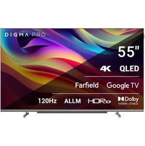 Телевизор Digma Pro QLED 55L черный/серебристый 3840x2160, 4K Ultra HD, 120 Гц, Wi-Fi, Smart TV, Google TV