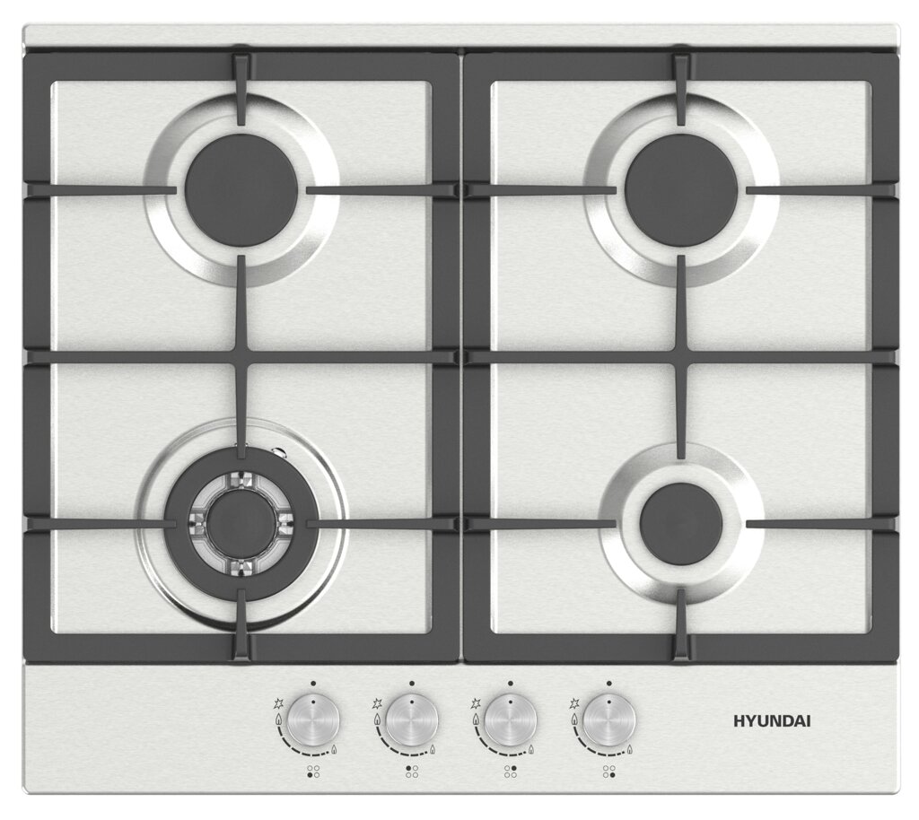 Поверхность газовая HYUNDAI HHG 6435 IX нерж. сталь (чугун, WOK) от компании F-MART - фото 1