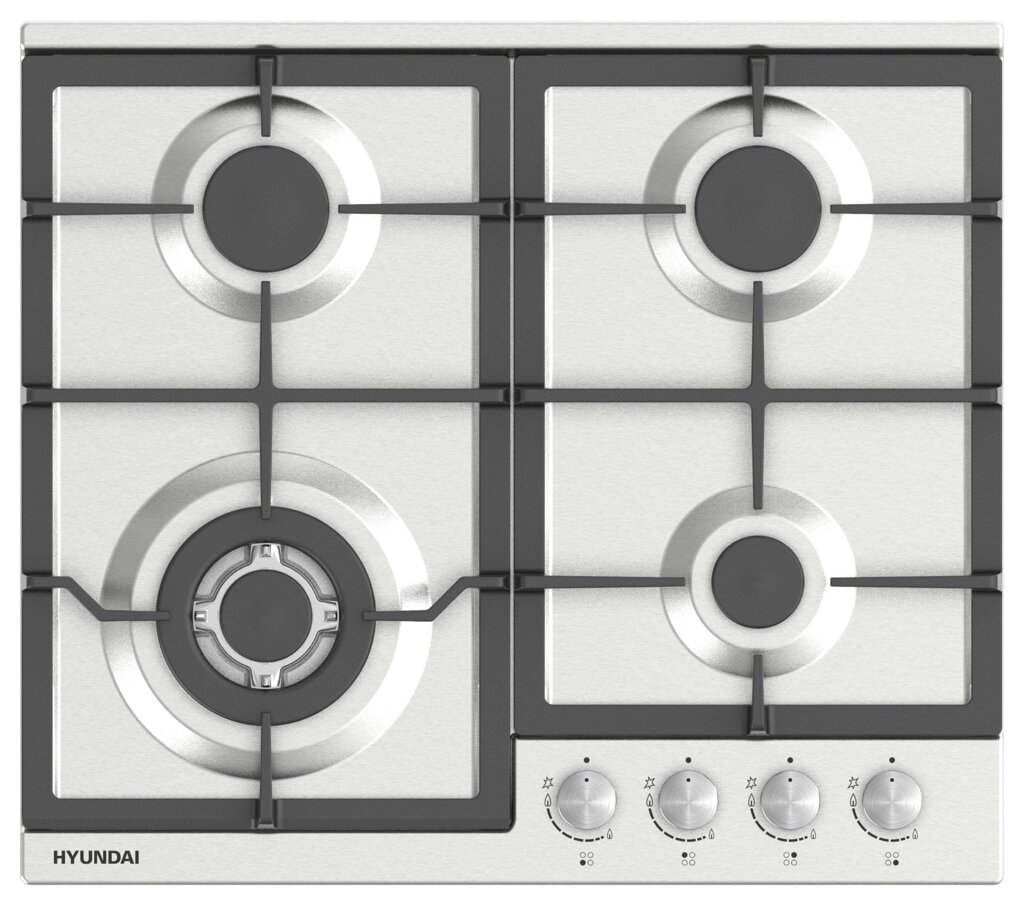 Поверхность газовая HYUNDAI HHG 6436 IX нерж. сталь (чугун, WOK, г/к) от компании F-MART - фото 1