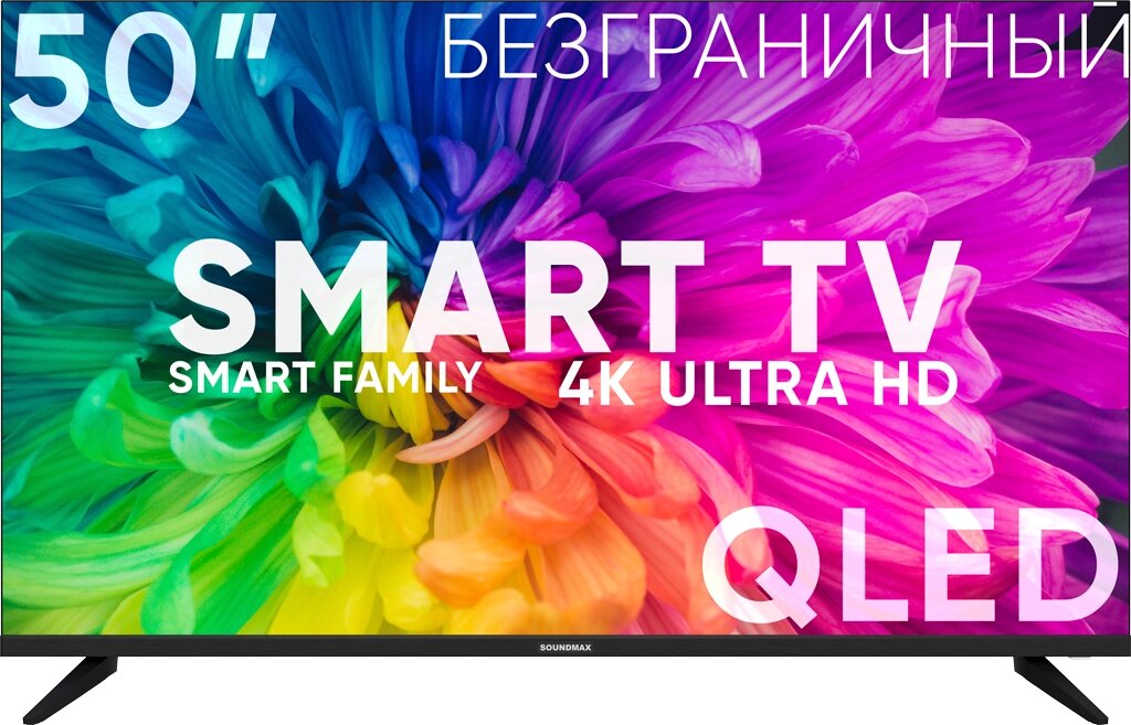 Телевизор Soundmax SM-QLED50T21SU QLED черный 3840x2160, 4K Ultra HD, 60 Гц, Wi-Fi, Smart TV, Android TV от компании F-MART - фото 1