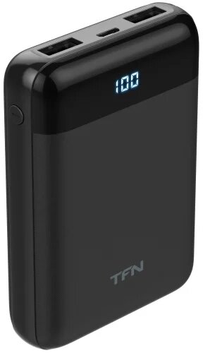 Универсальная мобильная батарея TFN Mini LCD 10000 mAh, 2xUSB, 2A, индикатор, черный (TFN-PB-215-BK) от компании F-MART - фото 1