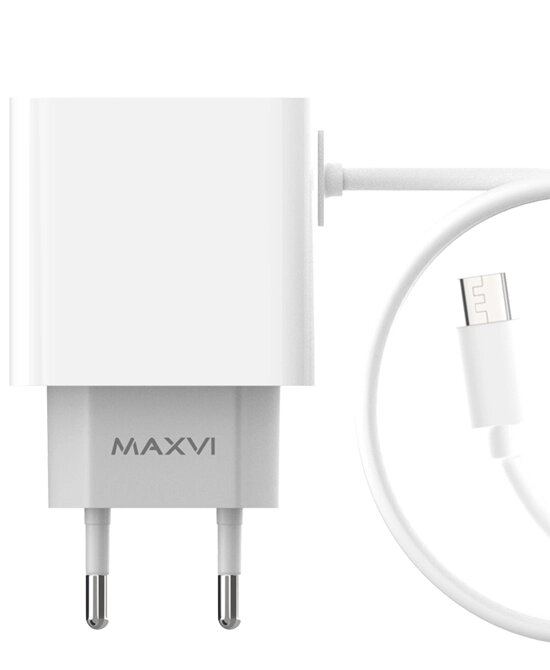 Зарядное устройство сетевое Maxvi CHL-240M, MicroUSB, 2.4А, кабель 1.2м, белый от компании F-MART - фото 1