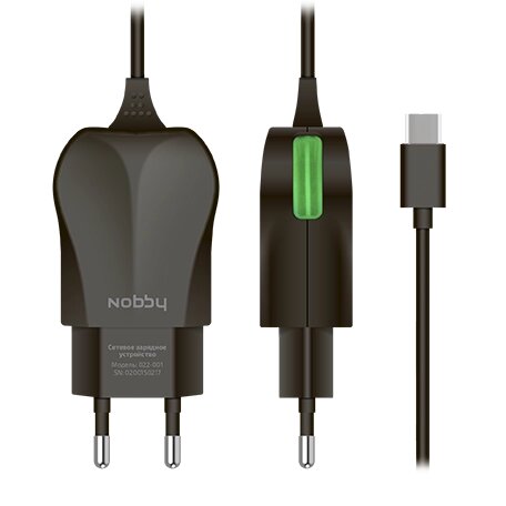 Зарядное устройство сетевое Nobby Practic 022-001, USB Type-C, 2.1А, кабель 1.2м, черный (NBP-022-001) от компании F-MART - фото 1