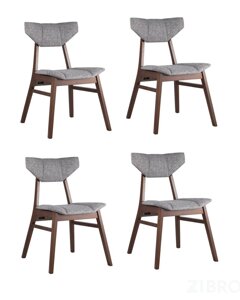Комплект из четырех стульев TOR серая мягкая обивка, деревянный каркас из массива гевеи