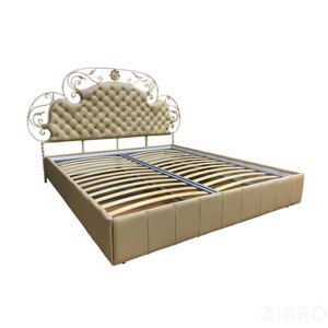 Кровать двуспальная Аргеста, спальное место (ШхД)180см х200см, с подъемным механизмом, натуральная кожа, цвет бежевый