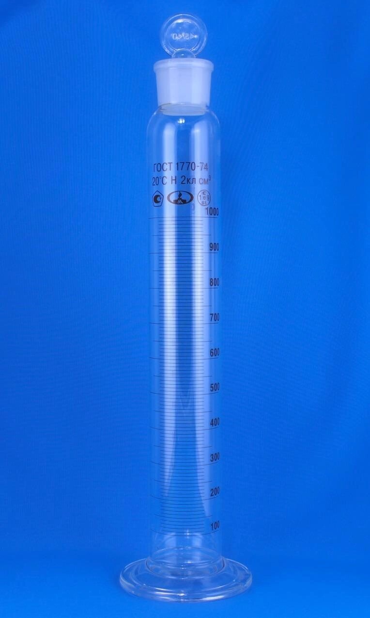 Цилиндр мерный 2-1000-2, 1000 мл, стеклянная пробка, шлиф 45/40 от компании Labdevices - Лабораторное оборудование и посуда - фото 1