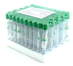 Пробирки вакуумные, литий гепарин 6 мл, 13х100 мм, пластик, (упаковка 100 шт), для исследования плазмы