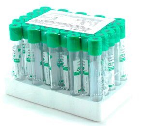Пробирки вакуумные с натрий гепарином, 9 мл, 16х100 мм, 50 шт , пластик, для исследования плазмы, Improvacuter (с/г до