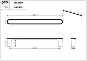 Ручка-скоба CEBI A5102 300 мм MP02 (хром) серия NOLA