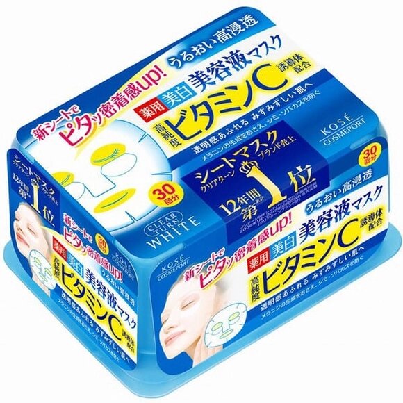 Отбеливающая маска для лица с витамином С KOSE Clear Turn Essence Mask VC Япония, 30 шт от компании Ginza Street | Японские витамины и косметика - фото 1