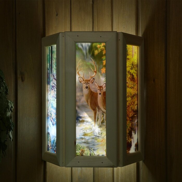 Абажур деревянный "Олени" со вставками из стекла с УФ печатью, 33х29х16см от компании Интернет - магазин Flap - фото 1