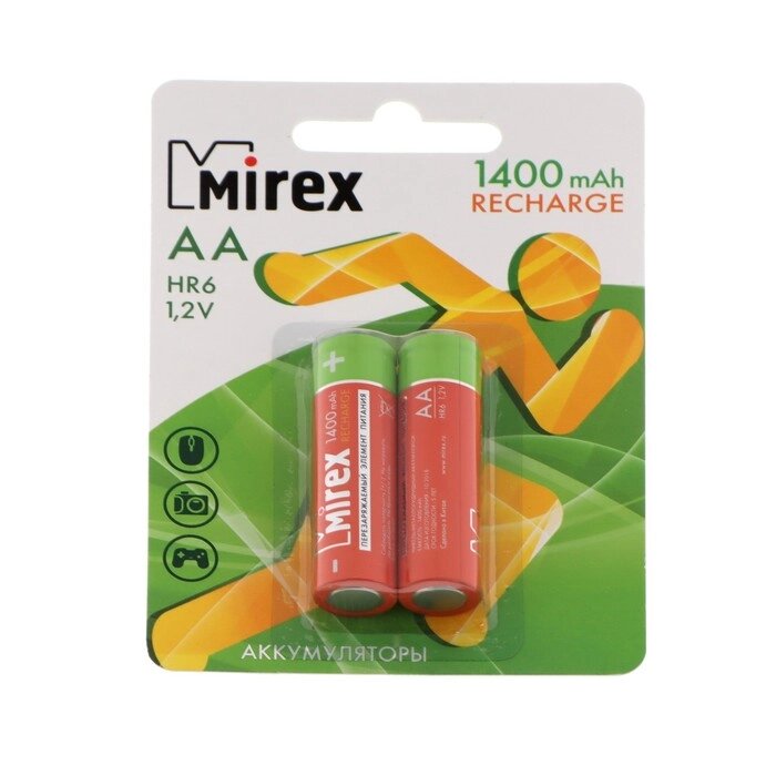 Аккумулятор Mirex, Ni-Mh, AA, HR6-2BL, 1.2В, 1400 мАч, блистер, 2 шт. от компании Интернет - магазин Flap - фото 1