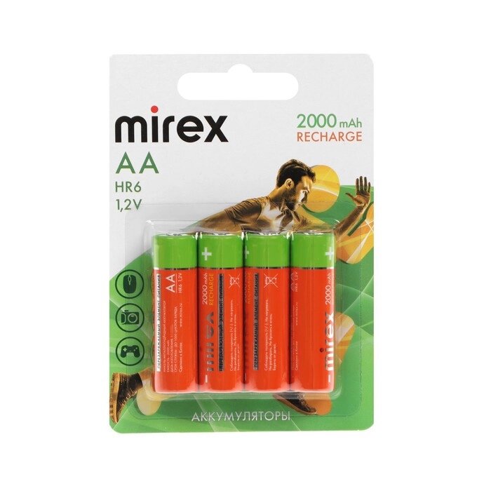 Аккумулятор Mirex, Ni-Mh, AA, HR6-4BL, 1.2В, 2000 мАч, блистер, 4 шт. от компании Интернет - магазин Flap - фото 1