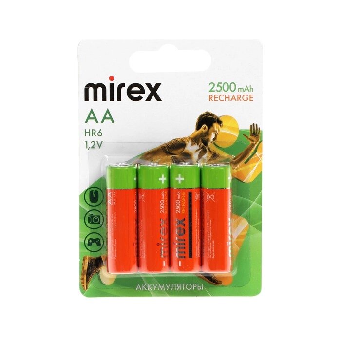 Аккумулятор Mirex, Ni-Mh, AA, HR6-4BL, 1.2В, 2500 мАч, блистер, 4 шт. от компании Интернет - магазин Flap - фото 1