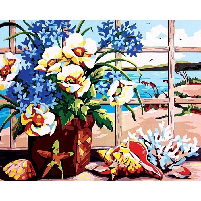 Алмазная мозаика на подрамнике с полным заполнением «Цветы у окна», 40  50 см от компании Интернет - магазин Flap - фото 1