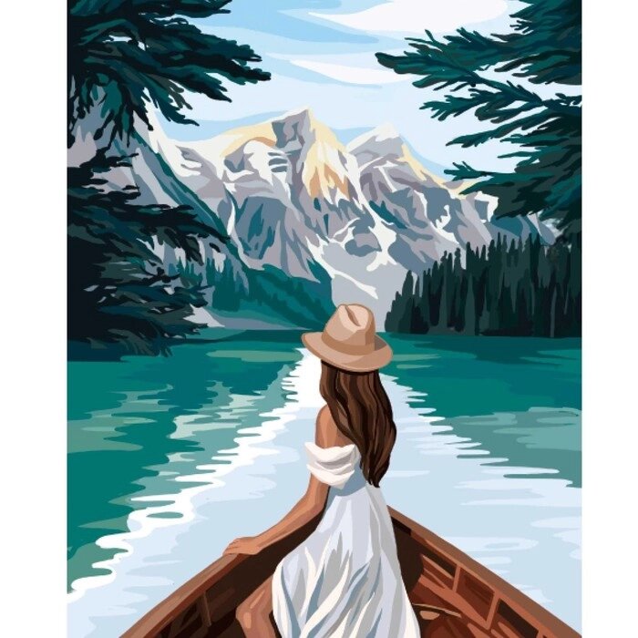 Алмазная мозаика с полным заполнением на холсте «Девушка в лодке», 40 х 50 см от компании Интернет - магазин Flap - фото 1