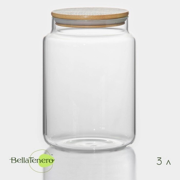 Банка стеклянная для сыпучих продуктов с бамбуковой крышкой BellaTenero «Эко», 3 л, 14,521 см от компании Интернет - магазин Flap - фото 1