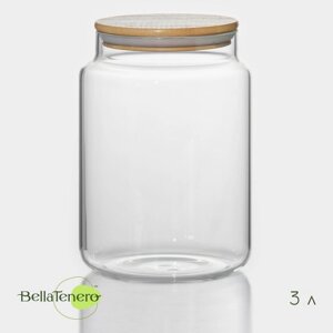 Банка стеклянная для сыпучих продуктов с бамбуковой крышкой BellaTenero «Эко», 3 л, 14,521 см
