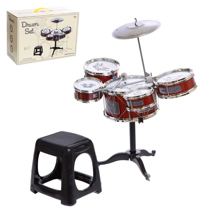Барабанная установка «Рок», 5 барабанов, тарелка, палочки, стульчик от компании Интернет - магазин Flap - фото 1