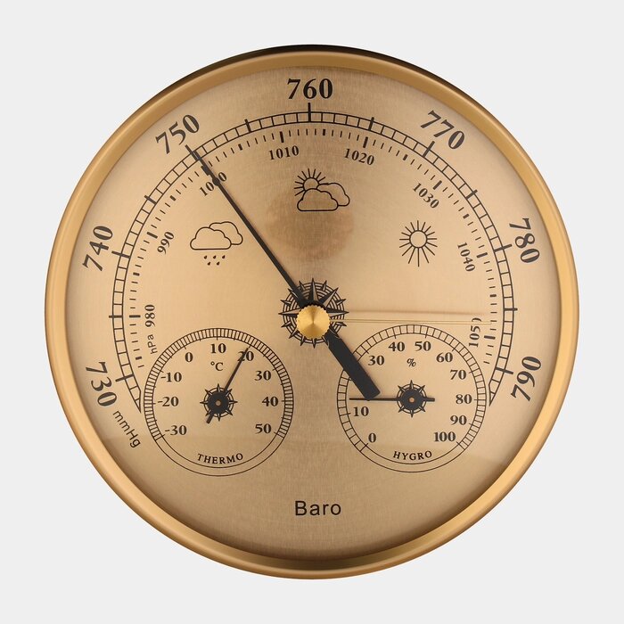 Барометр механический, метеостанция, настенный, золотая рамка, d = 13 см от компании Интернет - магазин Flap - фото 1