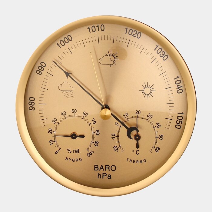 Барометр механический, метеостанция, настенный, золотой, d = 13 см от компании Интернет - магазин Flap - фото 1