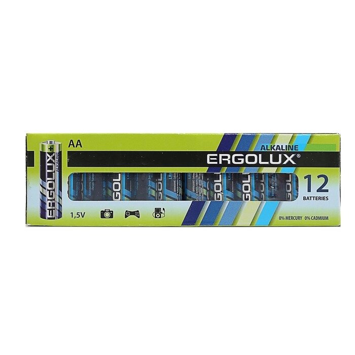 Батарейка алкалиновая Ergolux, AA, LR6-12BOX (LR6 BP-12), 1.5В, набор 12 шт. от компании Интернет - магазин Flap - фото 1