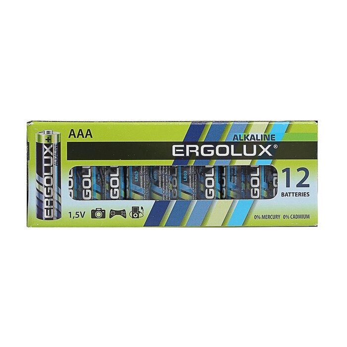 Батарейка алкалиновая Ergolux, AAA, LR03-12BOX (LR03 BP-12), 1.5В, набор 12 шт. от компании Интернет - магазин Flap - фото 1