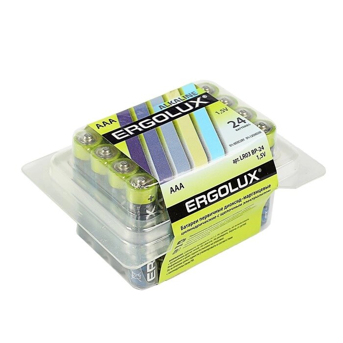 Батарейка алкалиновая Ergolux, AAA, LR03-24BOX (LR03 BP-24), 1.5В, набор 24 шт. от компании Интернет - магазин Flap - фото 1