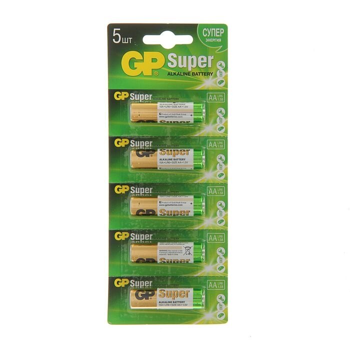 Батарейка алкалиновая GP Super, AA, LR6-5BL, 1.5В, отрывной блистер, 5 шт. от компании Интернет - магазин Flap - фото 1