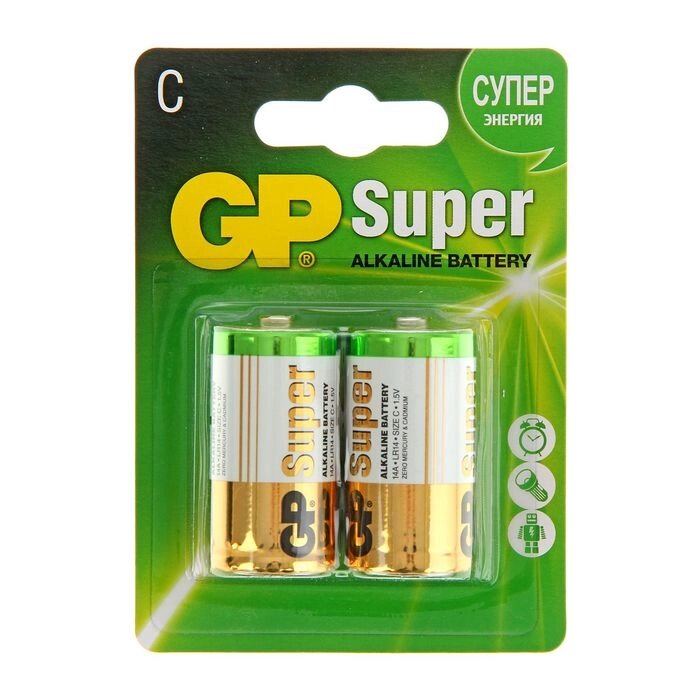 Батарейка алкалиновая GP Super, C, LR14-2BL, 1.5В, блистер, 2 шт. от компании Интернет - магазин Flap - фото 1