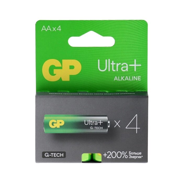 Батарейка алкалиновая GP Ultra Plus Alkaline, AA, LR6-4BL, 1.5В, блистер, 4 шт от компании Интернет - магазин Flap - фото 1