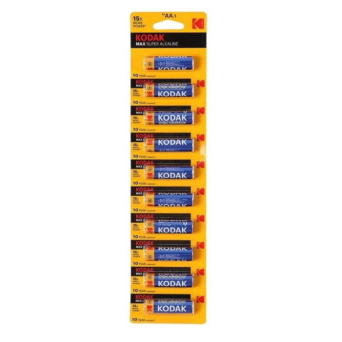 Батарейка алкалиновая Kodak Max, AA, LR6-10BL, 1.5В, отрывной блистер, 10 шт. от компании Интернет - магазин Flap - фото 1
